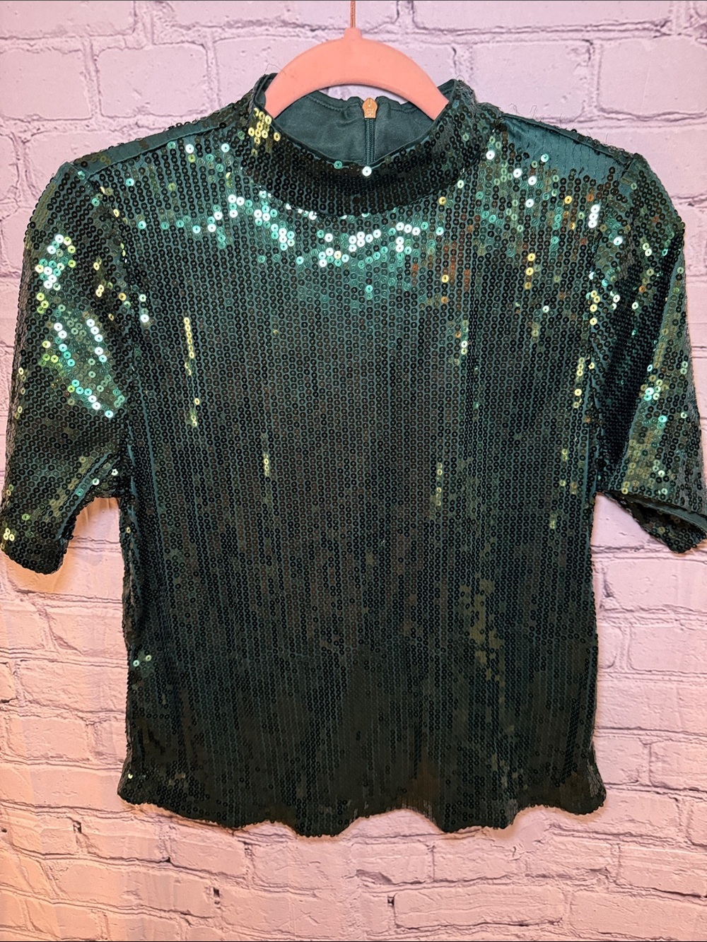 Michael Kors Emerald Green Sequin Mock Neck Top - Picture 1 of 9